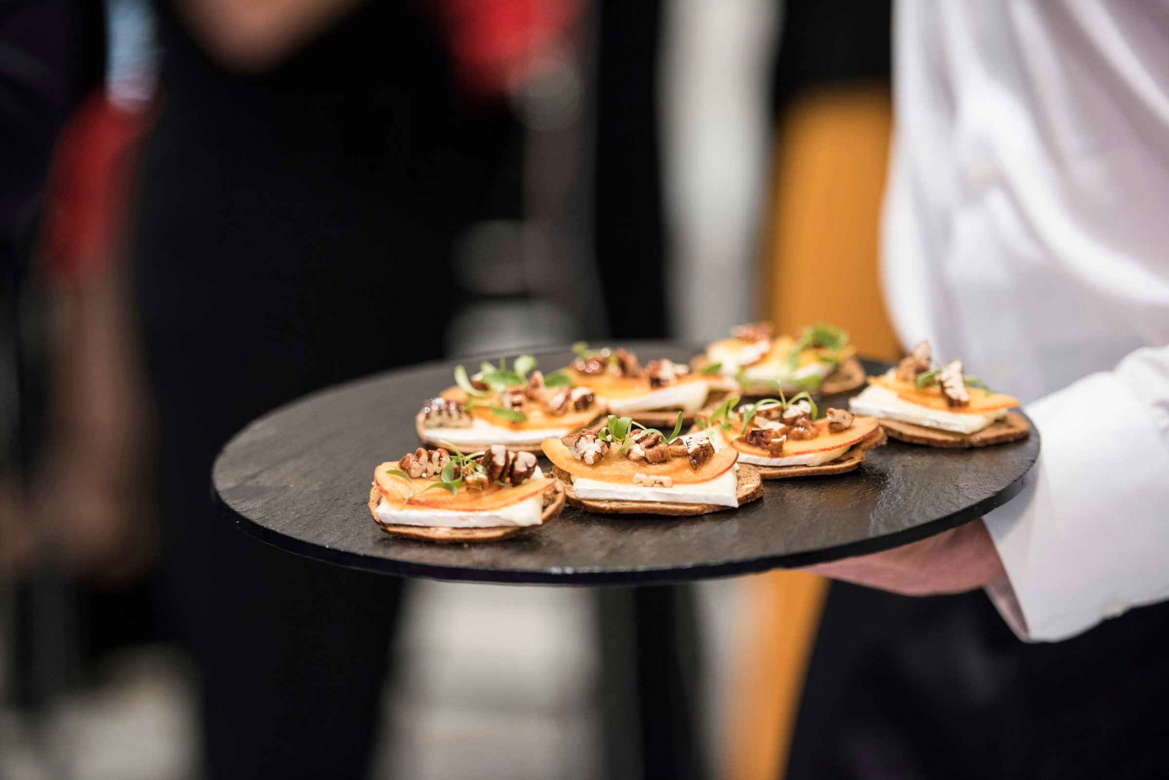 Tray of canapés carried through a reception